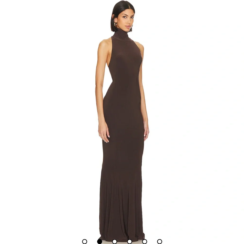 Norma Kamali Brown Halter Maxi Dress - Picture 2 of 11